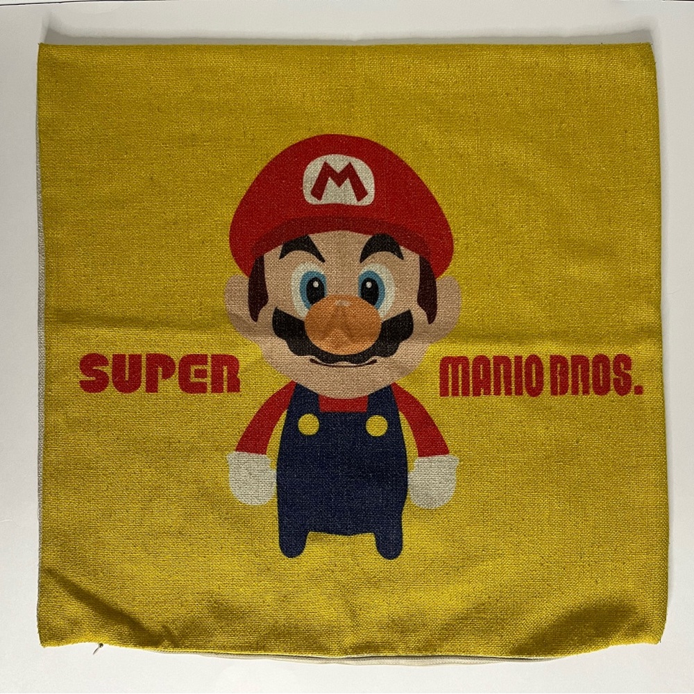 Super Mario Bros RARE Canvas Pillowcase Pillow Yellow Zip Up Nintendo 16x16